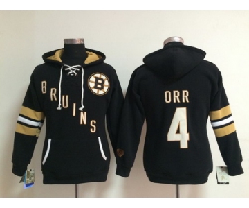 Old Time Hockey Boston Bruins #4 Bobby Orr Black Womens Hoodie
