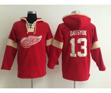 2014 Old Time Hockey Detroit Red Wings #13 Pavel Datsyuk Red Hoodie