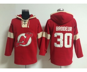 2014 Old Time Hockey New Jersey Devils #30 Martin Brodeur Red With Black Hoodie