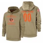 Cincinnati Bengals Custom Nike Tan 2019 Salute To Service Name & Number Sideline Therma Pullover Hoodie