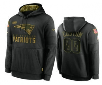 Men's New England Patriots Custom Black 2020 Salute To Service Sideline Performance Pullover Hoodie