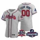 Men's Grey Atlanta Braves ACTIVE PLAYER Custom 2021 World Series Champions With 150th Anniversary Flex Base Stitched Jersey