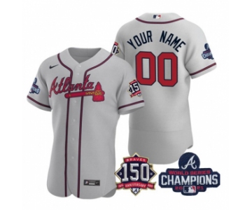 Men's Grey Atlanta Braves ACTIVE PLAYER Custom 2021 World Series Champions With 150th Anniversary Flex Base Stitched Jersey