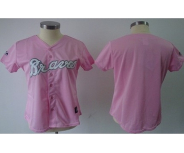 Women's Atlanta Braves Customized White With Pink Jersey