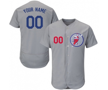 Dodgers Gray Men's Customized Red Logo Flexbase New Design Jersey