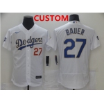 Men's Los Angeles Dodgers Custom White Gold Champions Patch Stitched MLB Flex Base Nike Jersey