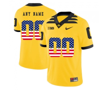 Iowa Hawkeyes Customized Yellow USA Flag College Football Jersey