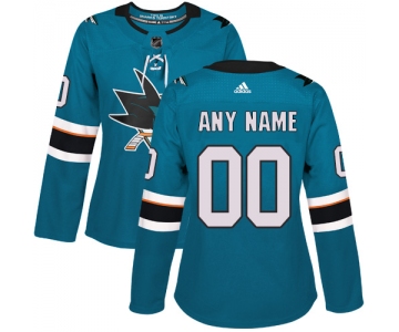 Women's Adidas San Jose Sharks Customized Authentic Teal Green Home NHL Jersey