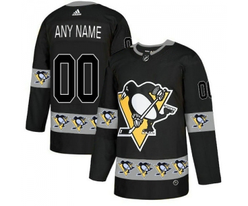 Men's Pittsburgh Penguins Custom Black Team Logos Fashion Adidas Jersey