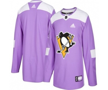 Men's Pittsburgh Penguins Purple Pink Custom Adidas Hockey Fights Cancer Practice Jersey