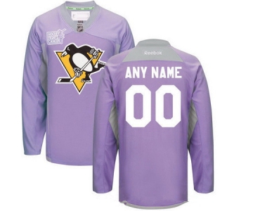 Men's Pittsburgh Penguins Purple Pink Custom Reebok Hockey Fights Cancer Practice Jersey