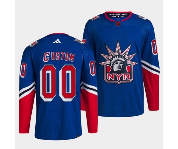 Men's New York Rangers Custom Blue 2022 Reverse Retro Stitched Jersey