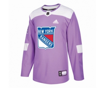 Men's New York Rangers Purple Pink Custom Adidas Hockey Fights Cancer Practice Jersey