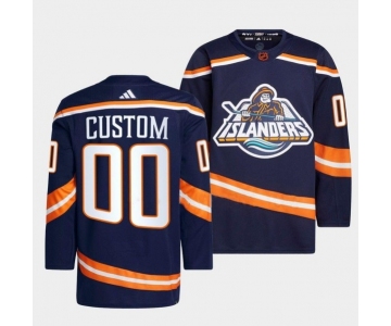 Men's New York Islanders Custom 2022 Navy Reverse Retro 2.0 Stitched Jersey