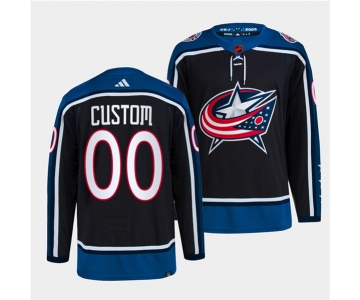 Men's Columbus Blue Jackets Custom Navy 2022 Reverse Retro Stitched Jersey