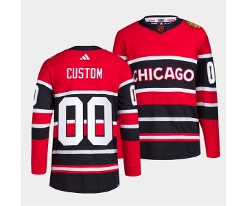 Men's Chicago Blackhawks Custom Red Black 2022 Reverse Retro Stitched Jersey