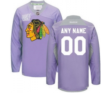 Men's Chicago Blackhawks Purple Pink Custom Reebok Hockey Fights Cancer Practice Jersey