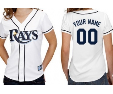 Women's Tampa Bay Rays Customized White With Navy Blue Jersey