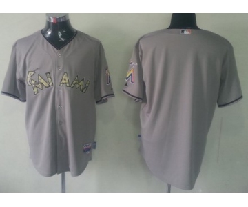 Kids' Miami Marlins Customized Gray With Camo Jersey