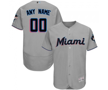 Men's Customized Authentic Jersey Grey Baseball Road Miami Marlins Flex Base