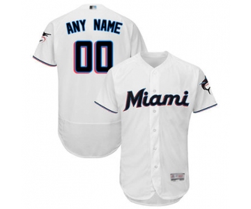 Men's Customized Authentic Jersey White Baseball Home Miami Marlins Flex Base