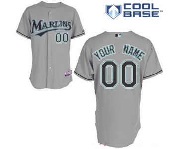 Men's Florida Marlins Gray Road Majestic Old Cool Base Custom Baseball Jersey