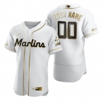 Men's Miami Marlins Custom Nike White Stitched MLB Flex Base Golden Edition Jersey