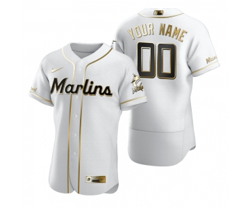 Men's Miami Marlins Custom Nike White Stitched MLB Flex Base Golden Edition Jersey