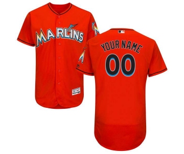 Mens Miami Marlins Orange Customized Flexbase Majestic MLB Collection Custom Jersey