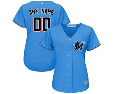 Women's Customized Authentic Jersey Blue Baseball Alternate Miami Marlins Cool Base