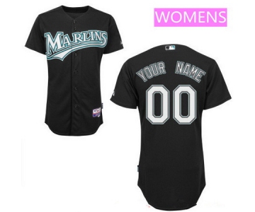 Women's Florida Marlins Black Alternate Majestic Old Cool Base Custom Baseball Jersey