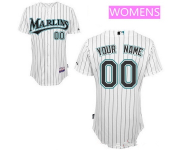 Women's Florida Marlins White Home Majestic Old Cool Base Custom Baseball Jersey