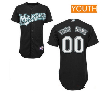 Youth Florida Marlins Black Alternate Majestic Old Cool Base Custom Baseball Jersey