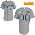 Youth Florida Marlins Gray Road Majestic Old Cool Base Custom Baseball Jersey