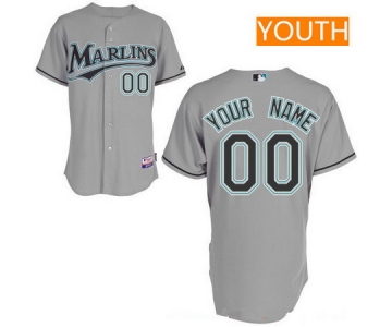 Youth Florida Marlins Gray Road Majestic Old Cool Base Custom Baseball Jersey