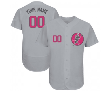 Cubs Gray Men's Customized Pink Logo Flexbase New Design Jersey