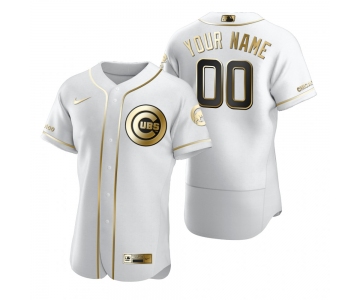 Men's Chicago Cubs Custom Nike White Stitched MLB Flex Base Golden Edition Jersey