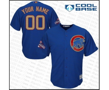 Men's Chicago Cubs Royal Blue 2016 World Series Champions Patch Gold Program Majestic 2017 Cool Base Custom Baseball Jersey