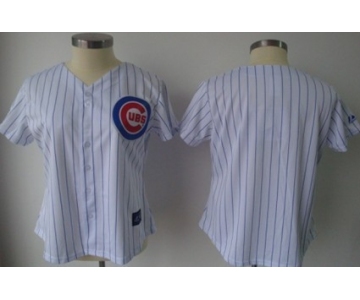 Women's Chicago Cubs Customized White With Blue Pinstripe Jersey