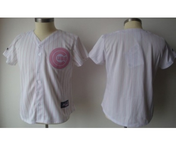 Women's Chicago Cubs Customized White With Pink Pinstripe Jersey