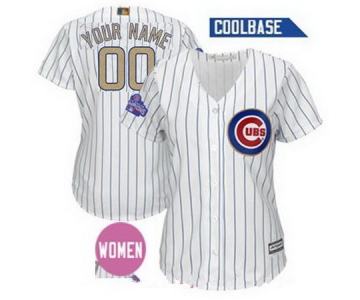 Women's Chicago Cubs White 2016 World Series Champions Patch Gold Program Majestic 2017 Cool Base Custom Baseball Jersey