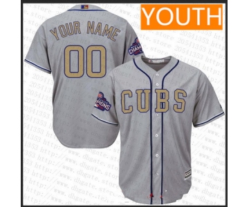 Youth Chicago Cubs Gray 2016 World Series Champions Patch Gold Program Majestic 2017 Cool Base Custom Baseball Jersey