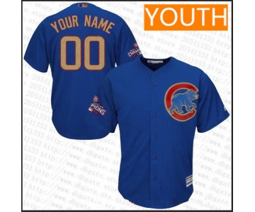 Youth Chicago Cubs Royal Blue 2016 World Series Champions Patch Gold Program Majestic 2017 Cool Base Custom Baseball Jersey