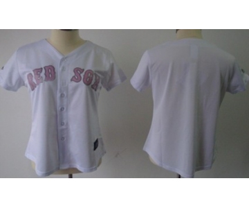 Women's Boston Red Sox Customized White With Pink Jersey