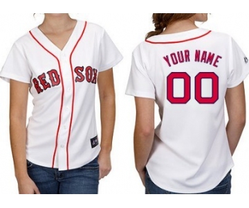 Women's Boston Red Sox Customized White With Red Jersey