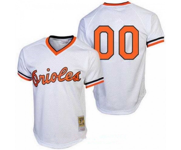 Men's Baltimore Orioles White Mesh Batting Practice Throwback Majestic Cooperstown Collection Custom Baseball Jersey