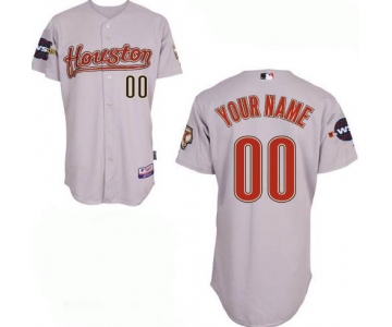 Men's Houston Astros Gray Road With 2005 World Series Patch Majestic Cool Base Custom Baseball Jersey