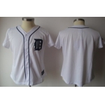 Women's Detroit Tigers Customized White With Navy Blue Jersey
