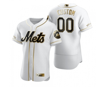 Men's New York Mets Custom Nike White Stitched MLB Flex Base Golden Edition Jersey