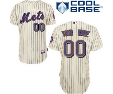 Men's New York Mets Customized Cream Pinstripe Jersey